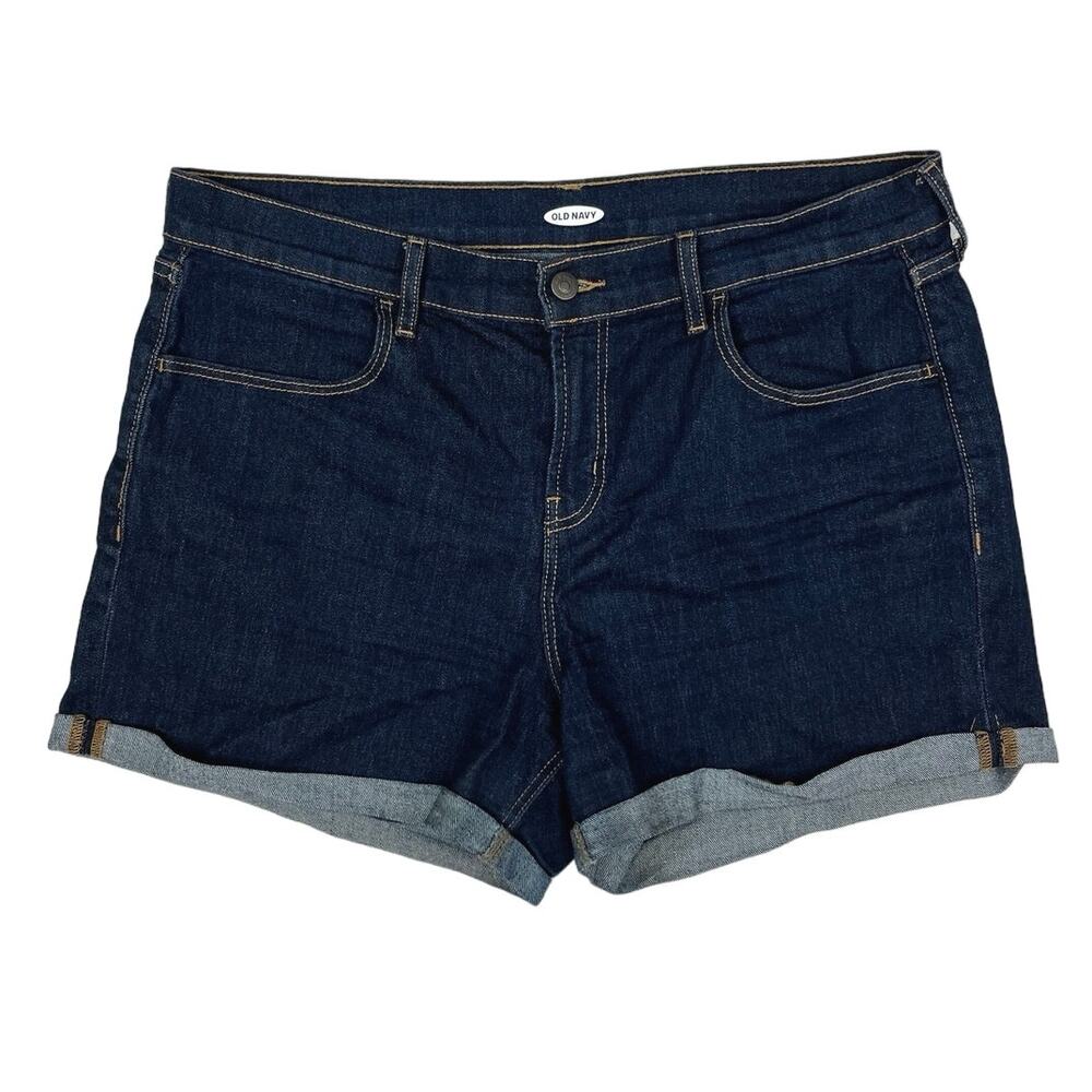 Old Navy Women's Blue Solid High Rise Boyfriend Denim Jeans Mini Shorts Size 14